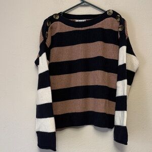 Madewell Striped Navy, mauve & white Calloway Boatneck Pullover Sweater size S